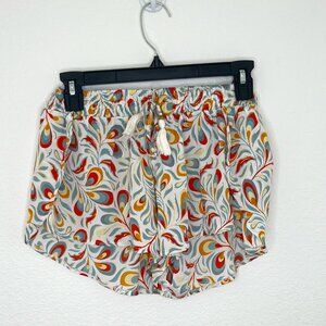 LaraEthnics Beach Shorts (Size OS) - White, Orange and Light Blue Pattern